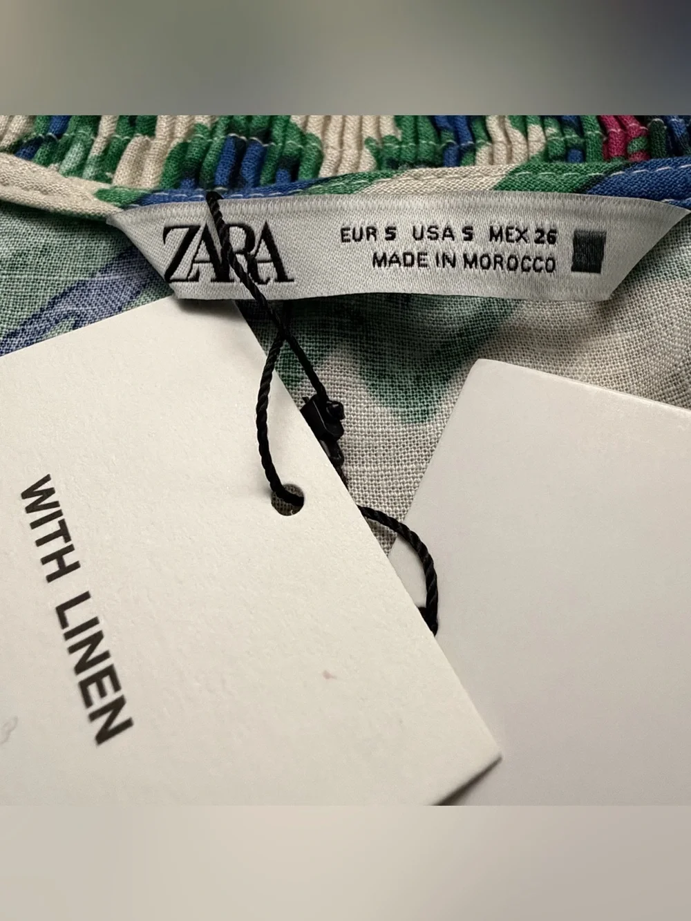 NWT Zara Linen Blend Floral Smocked Crop Blouse